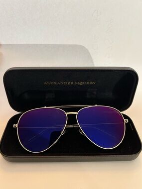 Alexander McQueen Aviator Sunglasses with Blue Mirrored Lenses